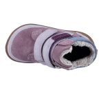 Siesta-Richter rózsaszín-mályva 2 tépőzáras sympatex (vízálló) szőrme béléses barefoot talpú velúr bőr kislány bakancs