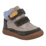 Siesta-Richter bézs-barna-zöld 2 tépőzáras sympatex (vízálló) szőrme béléses barefoot talpú velúr bőr fiú bakancs