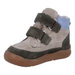 Siesta-Richter bézs-barna-zöld 2 tépőzáras sympatex (vízálló) szőrme béléses barefoot talpú velúr bőr fiú bakancs