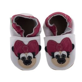 Puhatalpú babacipő fehér/málna Minnie-s bőrtalpú tutyi mamusz   Puhatalpú babacipő fehér/málna Minnie-s bőrtalpú tutyi mamusz