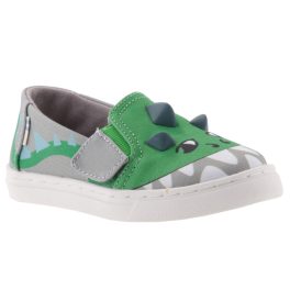 TOMS DINO 3D FLUORESZKÁLÓS szürke/zöld tépős gumis cipő   TOMS DINO 3D FLUORESZKÁLÓS szürke/zöld tépős gumis cipő