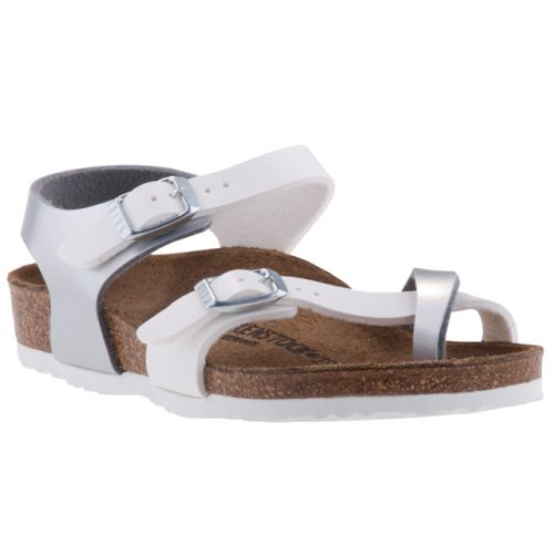 BIRKENSTOCK TAORMINA csillámos ezüst/fehér 2 csatos bio gyerek szandál