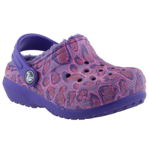 CROCS CLASSIC LINED GRAPHIC lila/rózsa LEOPÁRD MINTÁS BUNDÁS papucs