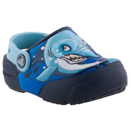 CROCS FUNLAB SHARK LIGHTS világoskék-kék világító szemű cápa papucs   CROCS FUNLAB SHARK LIGHTS világoskék-kék világító szemű cápa papucs