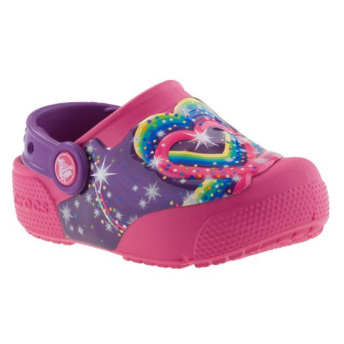 CROCS FUNLAB LIGHTS málna/lila SZÍVECSKÉS LEDES VILLOGÓ papucs