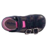 SIESTA-RICHTER 2 csatos tépős sötétkék/ciklámen metál zárt orrú velúr szandál