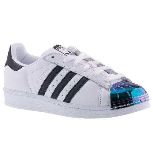 ADIDAS SUPERSTAR fűzős fehér/fekete tükrös orrvédős bőr sportcipő