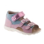 Siesta-Richter világoskék-babarózsaszín 2 csatos-tépőzáras virágos velúr bőr kislány szandál 