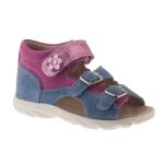 Siesta-Richter világoskék-rózsaszín-metál virágos 2 tépőzáras-csatos velúrbőr kislány szandál 