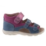 Siesta-Richter világoskék-rózsaszín-metál virágos 2 tépőzáras-csatos velúrbőr kislány szandál 