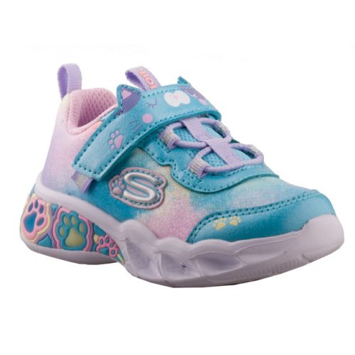 Skechers Pretty Paws kiscicás világítós tépőzáras/gumifűzős kék/rózsaszín kislány cipő