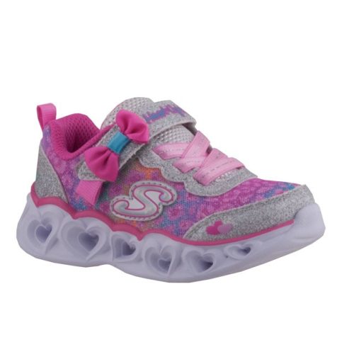 SKECHERS HEART LIGHT RAINBOW ezüst/pink szivárványos szívecskés MASNIS VILLOGÓS CIPŐ