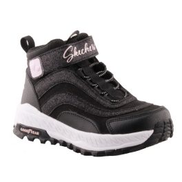 Skechers Fuse Tread Wild Adventure vízlepergető fekete csillámos tépőzáras/gumis kislány túracipő   Skechers Fuse Tread Wild Adventure vízlepergető fekete csillámos tépőzáras/gumis kislány túracipő