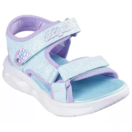   Skechers Sola glow sandal halvány kék-lila csillogós tépőzáras ledes világítós textil kislány gyermekszandál (303024L-LBLV)