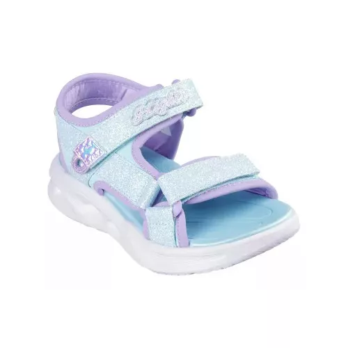 Skechers Sola glow sandal halvány kék-lila csillogós tépőzáras ledes világítós textil kislány gyermekszandál (303024L-LBLV)
