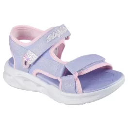   Skechers Sola glow sandal lila-halvány pink csillogós tépőzáras ledes világítós textil kislány gyermekszandál (303024L-LVLP)