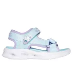 Skechers Sola glow sandal halvány kék-lila csillogós tépőzáras ledes világítós textil kislány gyermekszandál (303024L-LBLV)