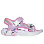 Skechers Dreamy unicorns lila-színes csillogós unikornisos tépőzáras ledes világítós textil kislány gyermekszandál (303107L-LVMT)