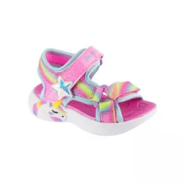   Skechers Dreamy unicorns rózsaszín-színes csillogós unikornisos tépőzáras ledes világítós textil kislány gyermekszandál (303107N-PKMT)