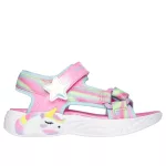 Skechers Dreamy unicorns pink-színes csillogós unikornisos tépőzáras ledes világítós textil kislány gyermekszandál (303107L-PKMT)