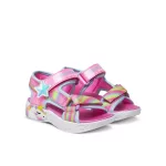 Skechers Dreamy unicorns pink-színes csillogós unikornisos tépőzáras ledes világítós textil kislány gyermekszandál (303107L-PKMT)