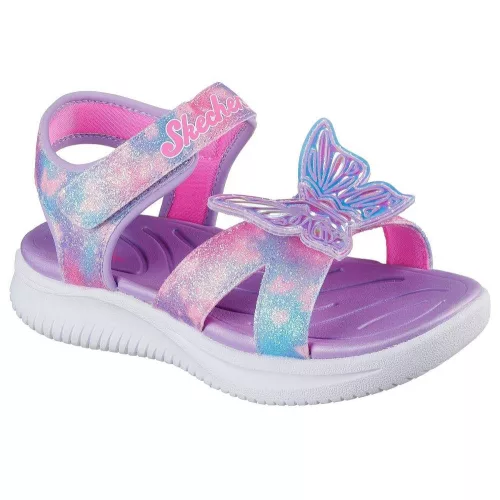 Skechers Butterfly brites lila-multi színes pillangós 1 tépőzáras ledes világítós szintetikus-textil kislány gyermekszandál (303109L/LVMT)