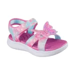 Skechers Butterfly brites pink-színes pillangós tépőzáras ledes világítós textil kislány gyermekszandál (303109L/PKMT)