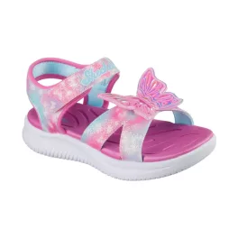   Skechers Butterfly brites pink-színes pillangós tépőzáras ledes világítós textil kislány gyermekszandál (303109L/PKMT)
