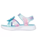 Skechers Butterfly brites kék-multi színes pillangós 1 tépőzáras ledes világítós szintetikus-textil kislány gyermekszandál (303109L/AQMT)