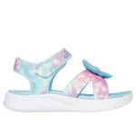 Skechers Butterfly brites kék-multi színes pillangós 1 tépőzáras ledes világítós szintetikus-textil kislány gyermekszandál (303109L/AQMT)