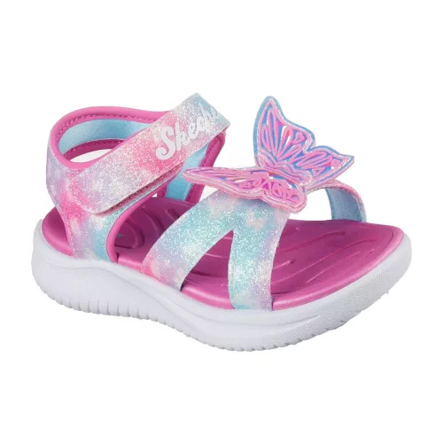 Skechers Butterfly brites pink-színes pillangós tépőzáras ledes világítós textil kislány gyermekszandál (303109N-PKMT)