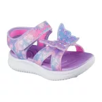 Skechers Butterfly brites lila-színes pillangós tépőzáras ledes világítós textil kislány gyermekszandál (303109N/LVMT)