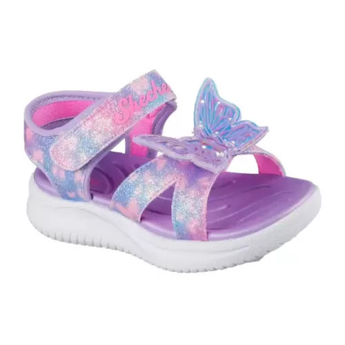 Skechers Butterfly brites lila-színes pillangós tépőzáras ledes világítós textil kislány gyermekszandál (303109N/LVMT)