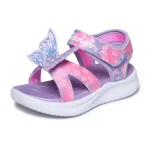 Skechers Butterfly brites lila-színes pillangós tépőzáras ledes világítós textil kislány gyermekszandál (303109N/LVMT)