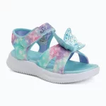 Skechers Butterfly brites kék-színes pillangós tépőzáras ledes világítós textil kislány gyermekszandál (303109N/AQMT)