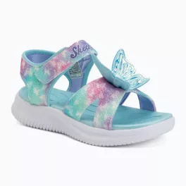   Skechers Butterfly brites kék-színes pillangós tépőzáras ledes világítós textil kislány gyermekszandál (303109N/AQMT)
