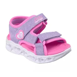   Skechers Sugar sparks lila-pink szívecskés 2 tépőzáras ledes világítós textil kislány gyermekszandál (303114N/LVPK)