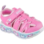 Skechers Cute crew pink unikornisos tépőzáras-gumifűzős mosógépben mosható zárt orrú textil kislány gyermekszandál (303162N-PKLP)