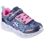 Skechers S Lights Heart lights- Boogie love sötétkék-színes szívecskés tépőzáras-gumifűzős ledes világítós textil kislány gyerekcipő (303257L-NVMT)
