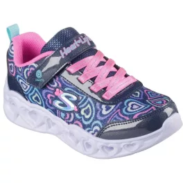   Skechers S Lights Heart lights- Boogie love sötétkék-színes szívecskés tépőzáras-gumifűzős ledes világítós textil kislány gyerekcipő (303257L-NVMT)