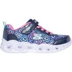 Skechers S Lights Heart lights- Boogie love sötétkék-színes szívecskés tépőzáras-gumifűzős ledes világítós textil kislány gyerekcipő (303257L-NVMT)