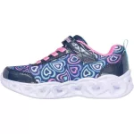 Skechers S Lights Heart lights- Boogie love sötétkék-színes szívecskés tépőzáras-gumifűzős ledes világítós textil kislány gyerekcipő (303257L-NVMT)