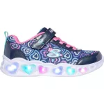 Skechers S Lights Heart lights- Boogie love sötétkék-színes szívecskés tépőzáras-gumifűzős ledes világítós textil kislány gyerekcipő (303257L-NVMT)