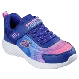   Skechers Bounder-Hydra cool sötétkék-lila-rózsaszín csillámos tépőzáras-gumifűzős vízálló textil kislány gyerekcipő (303452L-NVMT)