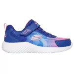 Skechers Bounder-Hydra cool sötétkék-lila-rózsaszín csillámos tépőzáras-gumifűzős vízálló textil kislány gyerekcipő (303452L-NVMT)