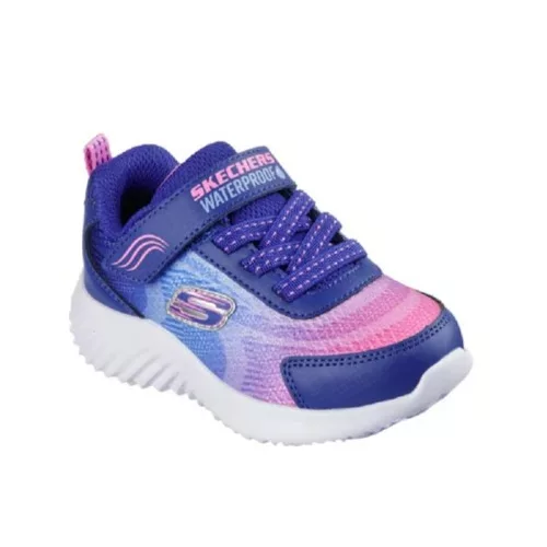 Skechers Bounder-Hydra cool sötétkék-lila-rózsaszín csillámos tépőzáras-gumifűzős vízálló textil kislány gyerekcipő (303452N-NVMT)