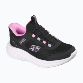   Skechers Bounder pro fekete-rózsaszín slip-in gumifűzős mosógépben mosható textil kislány gyerekcipő (303690L-BLK)