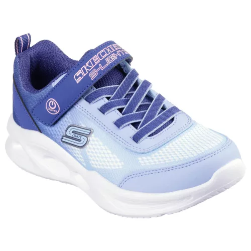 Skechers S Lights Sola glow-Ombre deluxe sötétkék-világoskék tépőzáras-gumifűzős ledes világítós textil kislány gyerekcipő (303714l-NVLB)