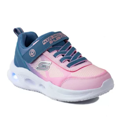 Skechers S Lights Sola glow-Ombre deluxe rózsaszín-szürke tépőzáras-gumifűzős ledes világítós textil kislány gyerekcipő (303714N-GYLP)
