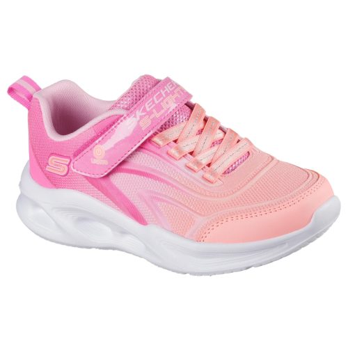 Skechers barack-pink ledes világítós tépőzáras-gumifűzős kislány cipő